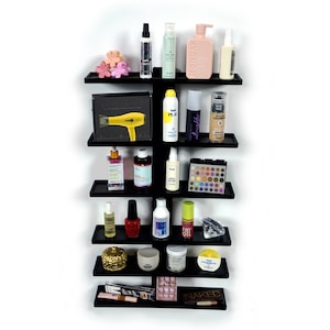 Wall Mounted Display Shelf for Mini Brand Toys BLACK - Storage Showcase - 6 Shelves