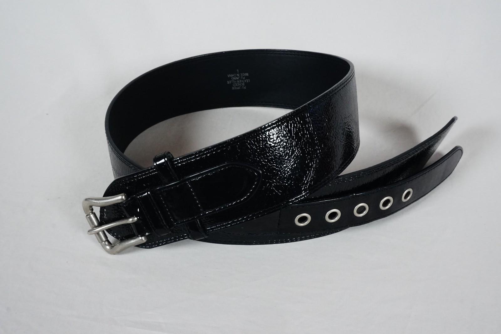 Vintage Wide Black Patent Leather Belt With Pointed Ends 