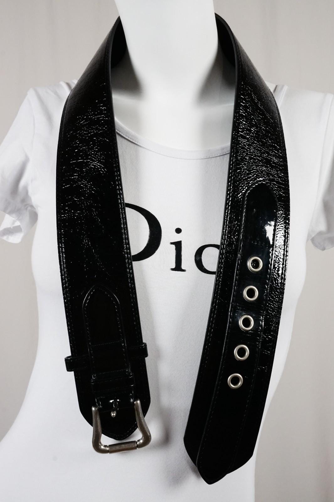 Vintage Wide Black Patent Leather Belt with Pointed Ends Retro Vintage Wide Black Patent Leather Belt With Pointed Ends  main image 4