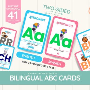Tarjetas didácticas del alfabeto imprimibles con actividades para la educación en el hogar Tarjetas didácticas del alfabeto en español e inglés para el aprendizaje preescolar Aula fonética Montessori