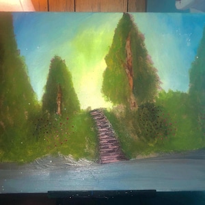 Landscape Oil Painting: Trees Near Lake, Impressionist Art (20x16 in)