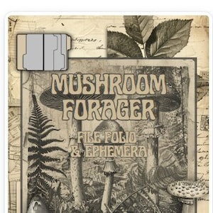May include: A vintage-style illustration of mushrooms in a woodland setting. The image features the text "Mushroom Forager File Folio & Ephemera".