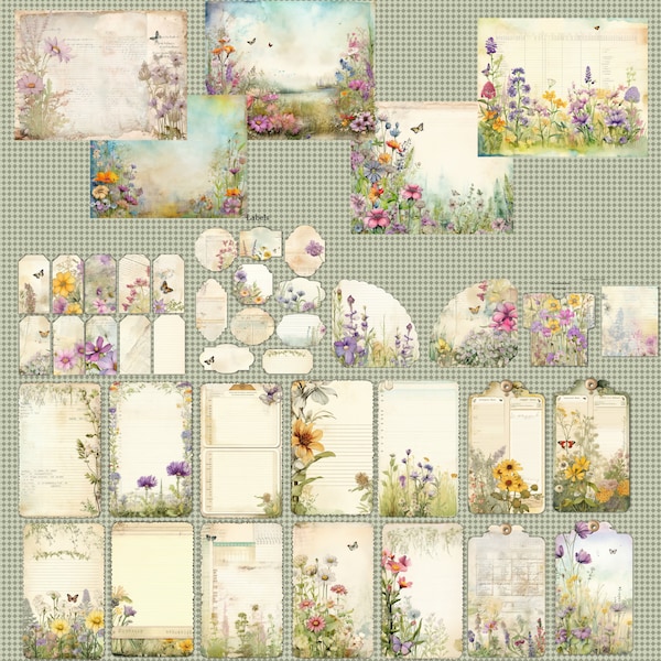 Wildflowers - Journal  Kit includes: Full & Half Pages, XL Tags, Small Tags, Labels, Corner Pockets and Library Pocket with Insert Card