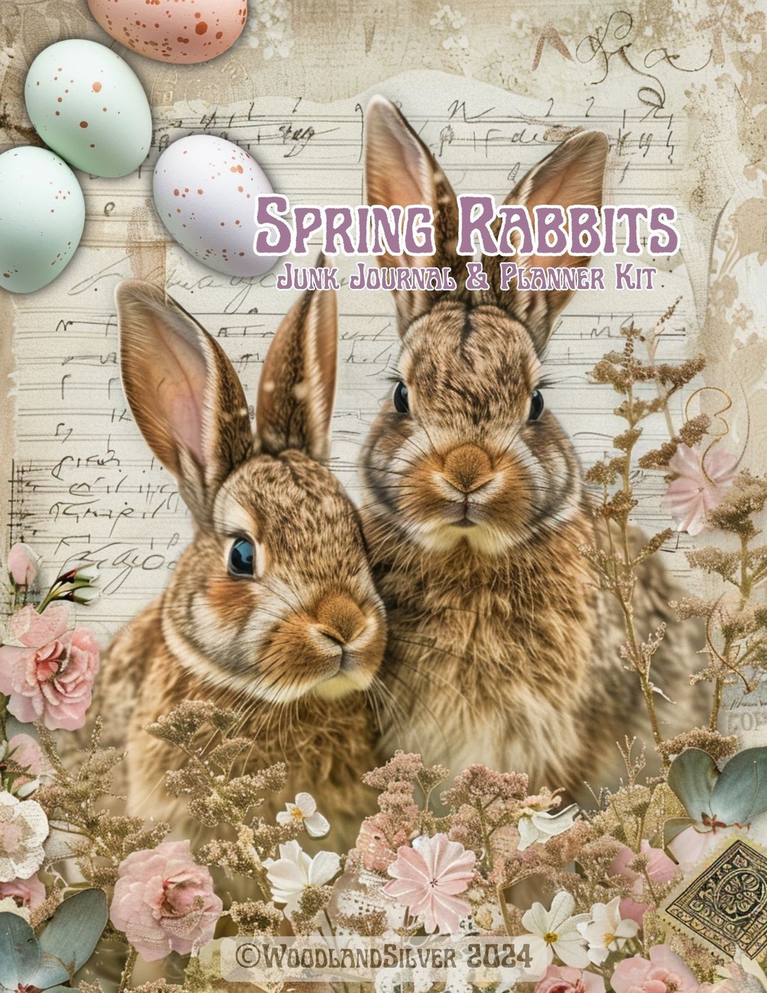 Spring Rabbits - Junk Journal & Planner Kit - Full Pages, Pockets, Tabs ...