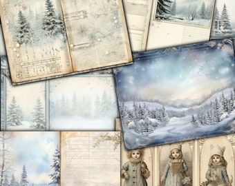 Winter Wonderland - Kit digital de diario de 16 páginas, 6 mini carpetas de archivos, 12 etiquetas, 4 sobres, 3 bolsillos de biblioteca, 6 bolsillos de esquina y 20 etiquetas