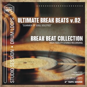 Puede incluir: Una portada de álbum marrón y blanca con el título "Ultimate Break Beats v.02" y el subtítulo "Summer of Soul Solstice". La portada del álbum también presenta el texto "Break Beat Collection" y "High Fidelity Stereo Recording".