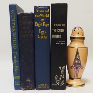 Collection of Old Books Decoration Four Blue Bound Books Vintage Set of Books Bundle
