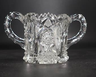 EAPG Imperial Glass 212 Nucut Double Handle Open Sugar Bowl Diamond With Fans