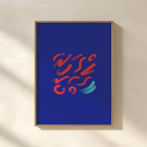 Modern Blue Red minimalist printable art, Mid Century Digital wall art, Contemporary Digital Painting, Home decor print, digital download