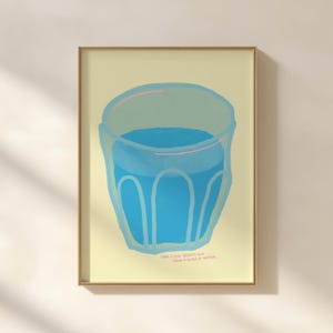 Whimsical Water Glass Art Print, Minimalist wall art, Mid century modern, Cup wall art, Trendy wall art, Large wall art, Digital prints