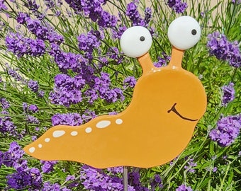Fused Glass Slug Plant Stake: Terra Cotta