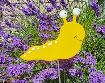 Glassworks Northwest - Slug Plant Stake - Yellow - Fused Glass Garden Art, Garden Art Outdoor, Garden Art Glass