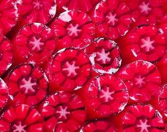 COE 90 Murrini Flower: Dramatic Crimson - 1 oz Cane/Sticks