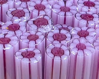 COE 90 Handmade Flower Murrini "Purple Princess" | 1 oz Cane | Bullseye Compatible Fusible Glass for Fusing, Jewelry, Mosaics