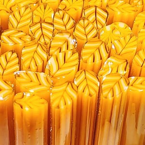 COE 90 Handmade Leaf Murrini "Butterscotch" | 1 oz Cane | Bullseye Compatible Fusible Glass for Fusing, Jewelry, Mosaics