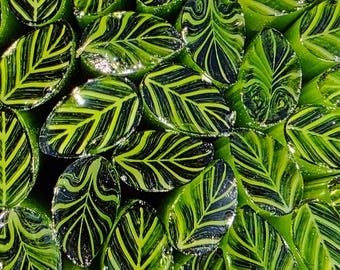 COE 96 Handmade Leaf Murrini "Mossy" | 1 oz Cane | Oceanside Compatible Fusible Glass for Fusing, Jewelry, Mosaics