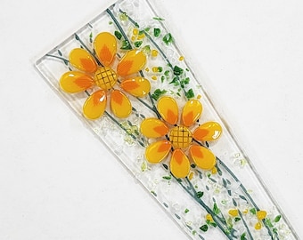 Glassworks Northwest - Yellow Flower Plant Spike - Fused Glass Garden Art, Outdoor Decoration, Planter Glass Decoration