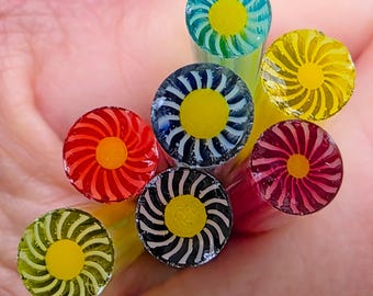 COE 96 Murrini Flower Mix: Dazzling Whirlies Rainbow - 1 oz Cane/Sticks