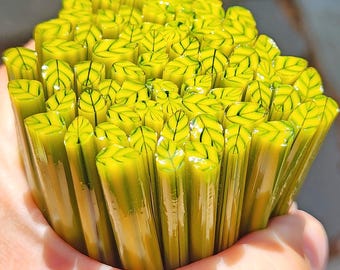 coe 90 Med/Sm Leaf: I'm Fallin' For You - 1 oz Murrini Murrine Millefiori Vitrigraph Cane - MINZABELLA MURRINI by Glassworks Northwest