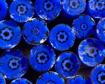 NEW COE 96 Murrini Flower: Bluebell - 1 oz Cane/Sticks - Opaque Blue Petals, Clear White and Blue Centers - July Birth-month Flower Larkspur