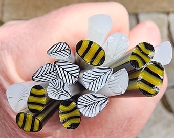 coe 96 Small Bee/Wing Set Buzzing About - 1.5 oz Murrini Murrine Millefiori Vitrigraph Cane- MINZABELLA MURRINI by Glassworks Northwest