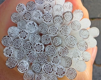 COE 96 Murrini Flower: Roses are White - 1 oz Cane/Sticks