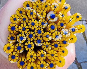 coe 96 Flower: Ukraine Strong - 1 oz Murrini, Murrine, Millefiori, Vitrigraph Cane - MINZABELLA MURRINI by Glassworks Northwest