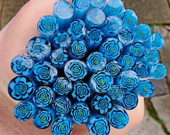 coe 96 Flower: Roses are Midnight Blue - 1 oz Murrini Murrine Millefiori Vitrigraph Cane - MINZABELLA MURRINI by Glassworks Northwest