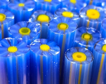 COE 96 Murrini Flower: Iconic Blue - 1 oz Cane/Sticks