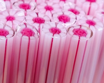 NEW COE 90 Murrini Flower: Blush - 1 oz Cane/Sticks - Opaque White and Pink Petals, Transparent and Opaque Pink Centers