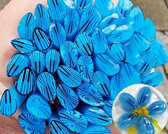 coe 96 Flower Petal: Aqua Blue - 1 oz Murrini Murrine Millefiori Vitrigraph Cane - MINZABELLA MURRINI by Glassworks Northwest