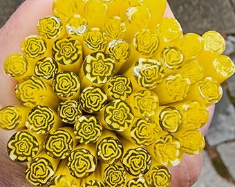 coe 90 Flower: Yellow Rose - 1 oz Murrini Murrine Millefiori Vitrigraph Cane- MINZABELLA MURRINI by Glassworks Northwest