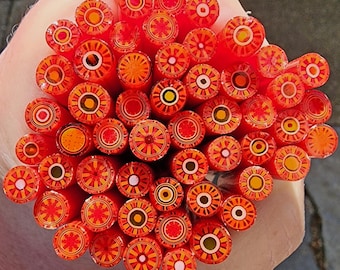 coe 90 Extra-Fancy Murrini: Hot Tamales - 1 oz Murrini Murrine Millefiori Vitrigraph Cane - MINZABELLA MURRINI by Glassworks Northwest