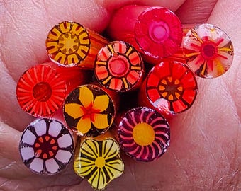 COE 96 Floral Murrini Mix: Red Orange Yellow - 1.5 oz Cane/Sticks