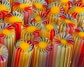 COE 96 Murrini Flower: Dazzling Whirlies Rainbow - 1 oz Cane/Sticks