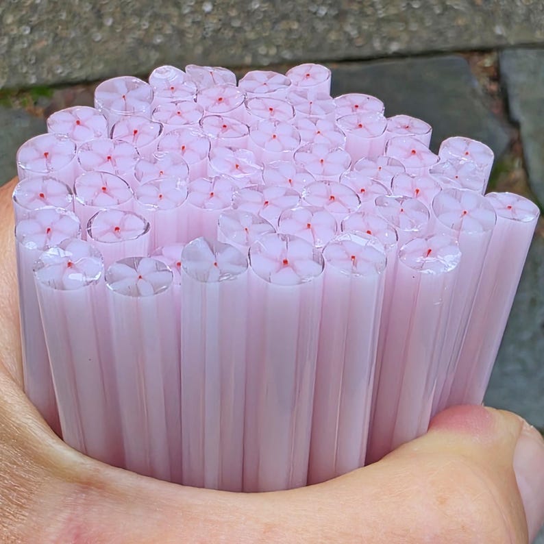Pink Glass Rods COE 96 Handmade Flower Murrini