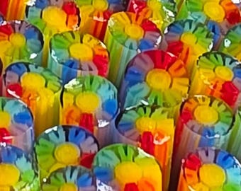 COE 96 Murrini Flower: Rainbow Love - 1 oz Cane/Sticks