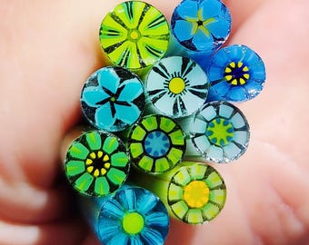 coe 96 Floral Mix: Blues Greens - 1.5 oz Murrini Murrine Millefiori Vitrigraph Cane - MINZABELLA MURRINI by Glassworks Northwest