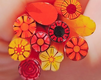 coe 96 Floral and Petal Mix: Reds Oranges Yellows - 1.5 oz Murrini Murrine Millefiori Vitrigraph- MINZABELLA MURRINI by Glassworks Northwest