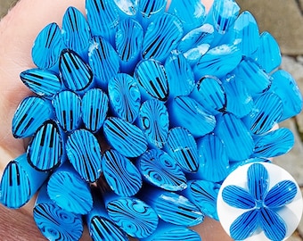 coe 96 Flower Petal: Aqua Blue - 1 oz Murrini Murrine Millefiori Vitrigraph Cane - MINZABELLA MURRINI by Glassworks Northwest
