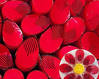 COE 96 Handmade Flower Petal Murrini "Fiery Red" | 1 oz Cane | Oceanside Compatible Fusible Glass for Fusing, Jewelry, Mosaics