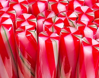 COE 96 Handmade Holiday Murrini "Peppermints" | 1 oz Cane | Oceanside Compatible Fusible Glass for Fusing, Jewelry, Mosaics