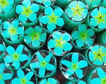 COE 96  Murrini Flower: Tropical Turquoise - 1 oz Cane/Sticks