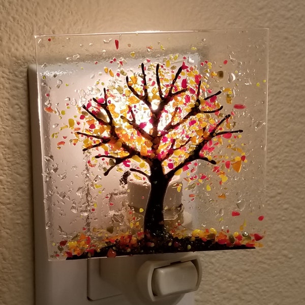 Glassworks Northwest - Autumn Tree of Life Night Light - Fused Glass Art Night Light, Made in the USA Art Glass, Handmade Glass