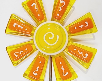 Glassworks Northwest - Yellow and Orange Flower Stake - Fused Glass Garden Art