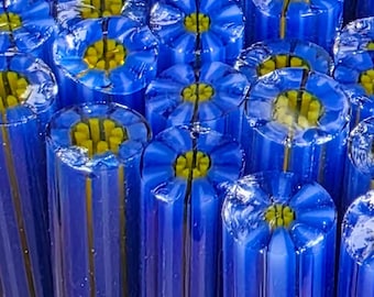 COE 90 Murrini Flower: Out of the Blue - 1 oz Cane/Sticks