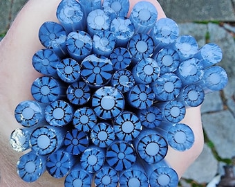 coe 96 Flower: Steely Blue - 1 oz Murrini, Murrine, Millefiori, Vitrigraph Cane - MINZABELLA MURRINI by Glassworks Northwest