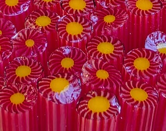 COE 96 Murrini Flower: Dazzling Whirlies Red - 1 oz Cane/Sticks