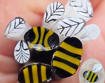 COE 90 Handmade Bee Murrini Set "Buzzy" | 1 oz Cane | Bullseye Compatible Fusible Glass for Fusing, Jewelry, Mosaics
