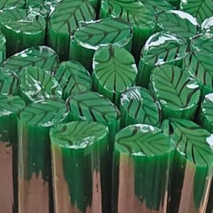 COE 96 Handmade Leaf Murrini "Dark Green" | 1 oz Cane | Oceanside Compatible Fusible Glass for Fusing, Jewelry, Mosaics